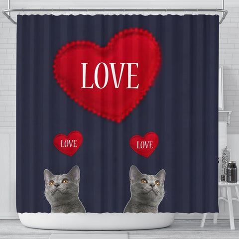 Chartreux Cat Love Print Shower Curtain-Free Shipping