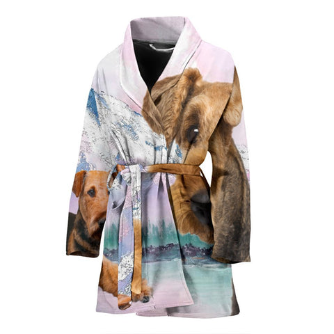 Airedale Terrier Print Women's Bath Robe-Free Shipping