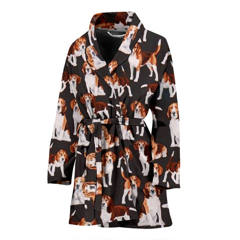 Beagle Dog In Lots Print Women's Bath Robe-Free Shipping