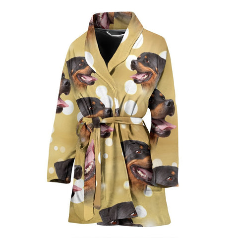 Rottweiler Dog Print Women's Bath Robe-Free Shipping