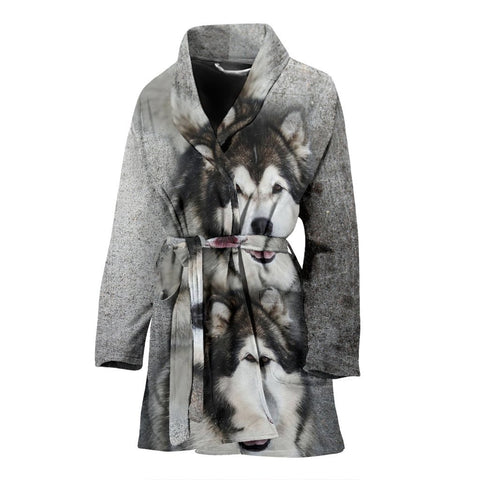 Siberian Husky Print Women's Bath Robe-Free Shipping