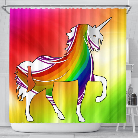 Multicolor Unicorn Print Shower Curtain-Free Shipping