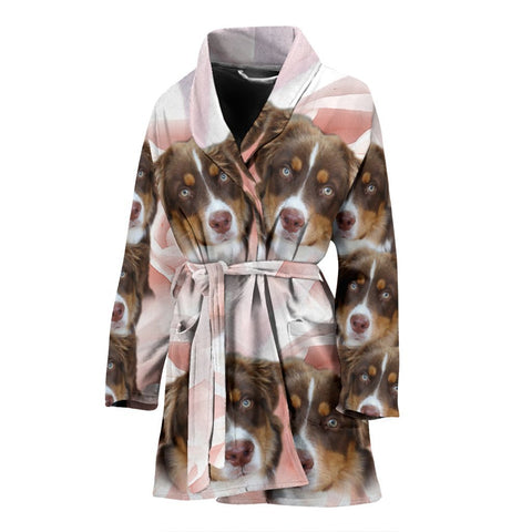 Cute Miniature American Shepherd Print Women's Bath Robe-Free Shipping