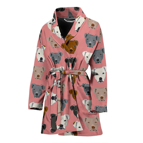 Pit Bull Dog Pattern Print Women's Bath Robe-Free Shipping