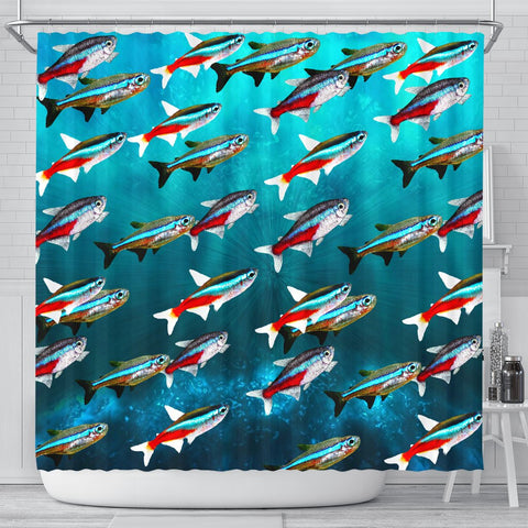 Neon Tetra Fish Print Shower Curtains-Free Shipping