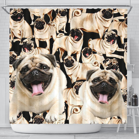 Laughing Pug Print Shower Curtain-Free Shipping