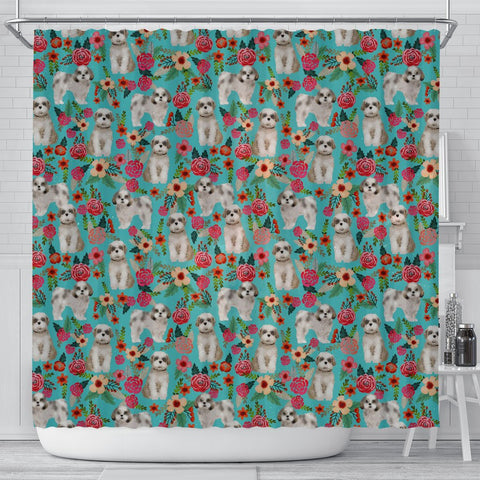 Shih Tzu Dog Floral Print Shower Curtains-Free Shipping