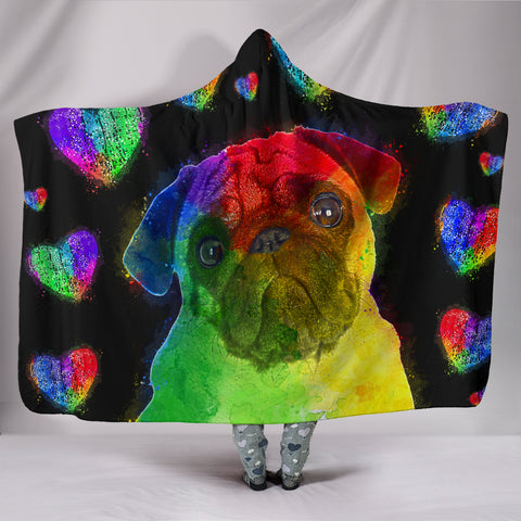 Love Pug Hooded Blanket for Lovers of Pugs and Dogs