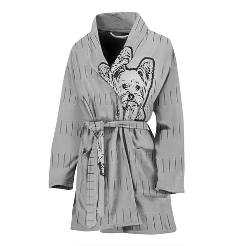 Yorkie Dog Print Women's Bath Robe-Free Shipping