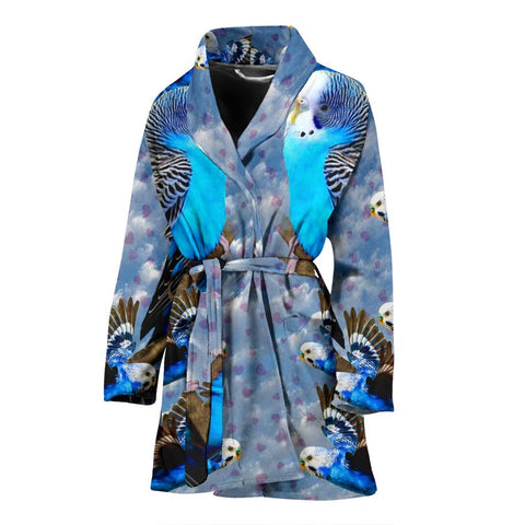 Blue Budgie Bird Print Women's Bath Rob-Free Shipping