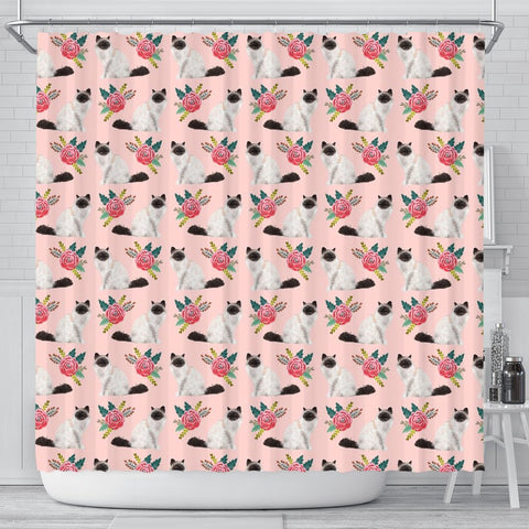 Birman Cat Floral Print Shower Curtains-Free Shipping