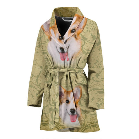 Cute Pembroke Welsh Corgi Print Women's Bath Robe-Free Shipping