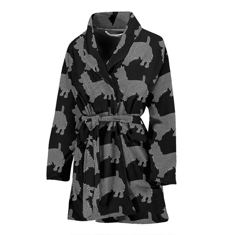 Australian Terrier Dog Black Pattern Print Women's Bath Robe-Free Shipping