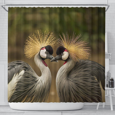 Grey Crowned Crane Bird Print Shower Curtains-Free Shipping