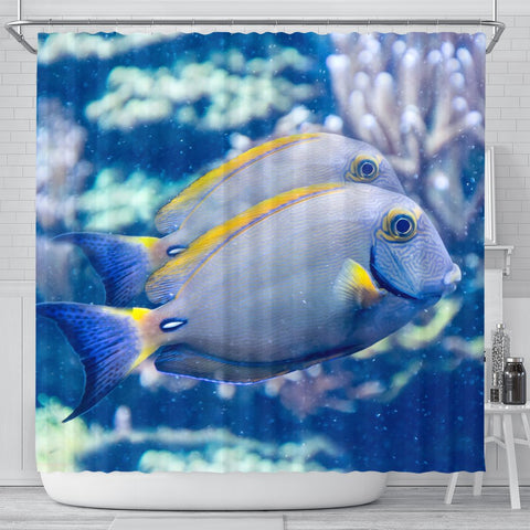 Grey And Yellow Tang Fish Print Shower Curtain-Free Shipping