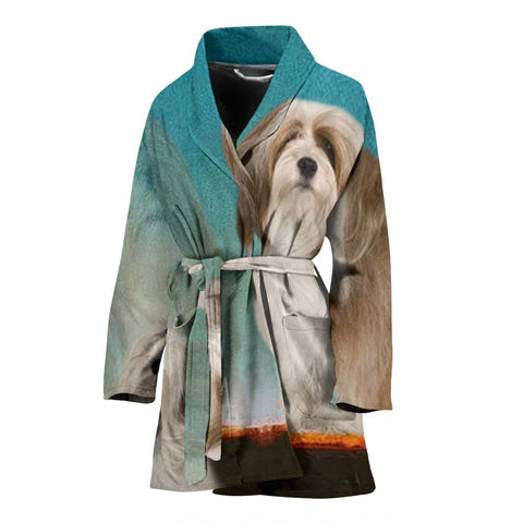 Cute Lhasa Apso Dog Print Women's Bath Robe-Free Shipping