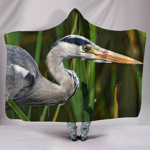 Grey Heron Bird Print Hooded Blanket-Free Shipping