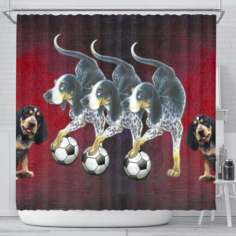 Bluetick Coonhound Playing football Print Shower Curtain-Free Shipping