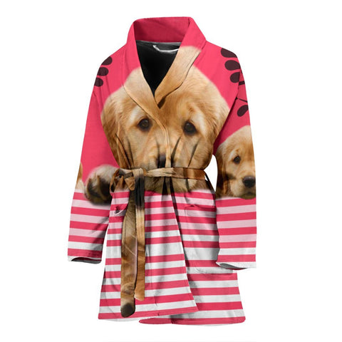 Cute Golden Retriever Dog Print Women's Bath Robe-Free Shipping