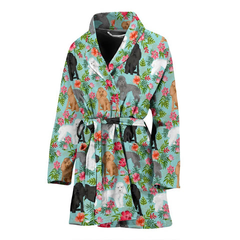 Cute Poodle Dog Floral Print Women's Bath Robe-Free Shipping