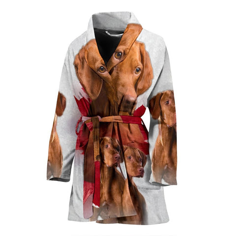 Vizsla On White Print Women's Bath Robe-Free Shipping