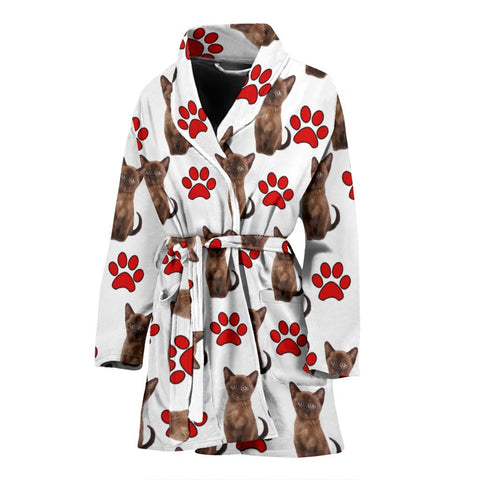 Burmese Cat With Paws Print Women's Bath Robe-Free Shipping