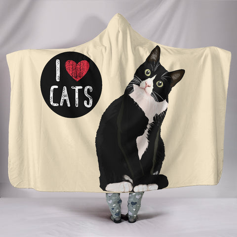 I Love Cats Hooded Blanket for Cat Lovers