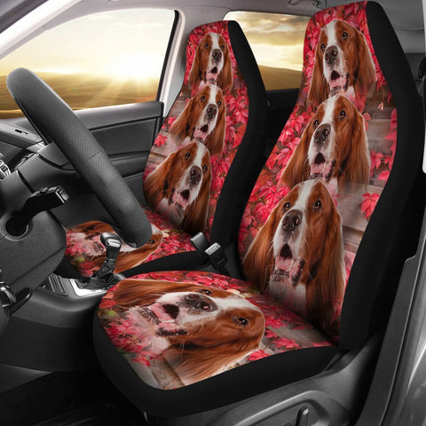 Irish Red and White Setter On Flower Print Car Seat Covers-Free Shipping