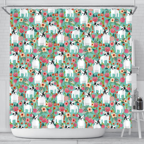 French Bulldog Floral Print Shower Curtains-Free Shipping