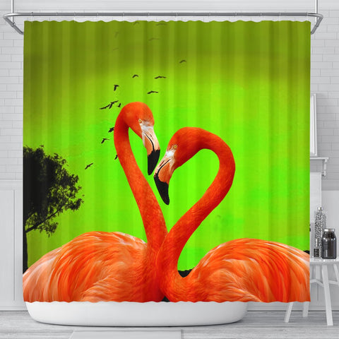 Flamingo Bird Heart Shape Print Shower Curtain-Free Shipping