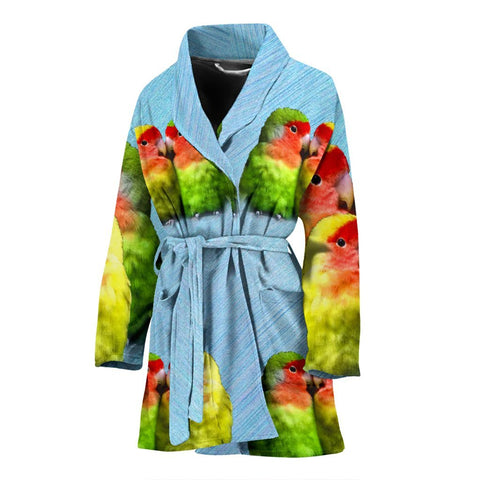 Peach Faced (Rosy Faced) Love Bird Print Women's Bath Robe-Free Shipping