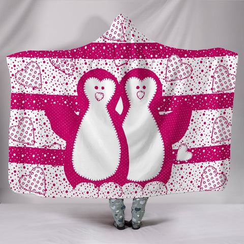 Cute Penguin Love Print Hooded Blanket-Free Shipping