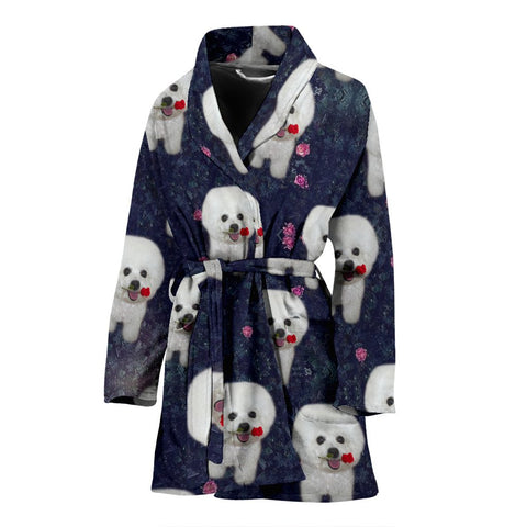 Cute Bichon frise Floral Print Women's Bath Robe-Free Shipping