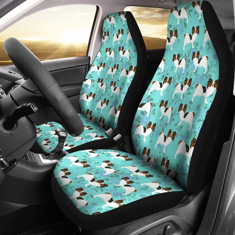 Papillon Dog Floral Print Car Seat Covers-Free Shipping
