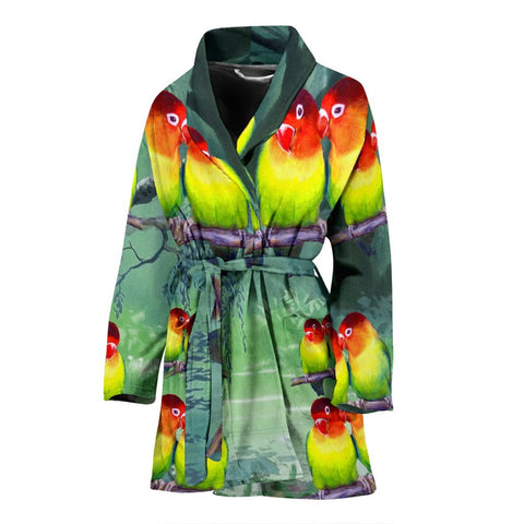 Cute LoveBird Art Print Women's Bath Robe-Free Shipping