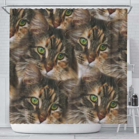 Maine Coon Cat Print Shower Curtain-Free Shipping