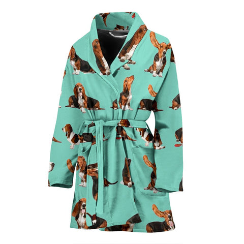 Amazing Basset Hound Dog Pattern Print Women's Bath Robe-Free Shipping