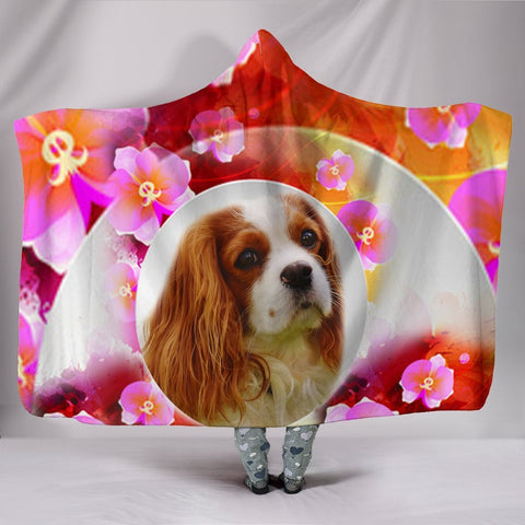 Cavalier King Charles Spaniel Floral Print Hooded Blanket-Free Shipping