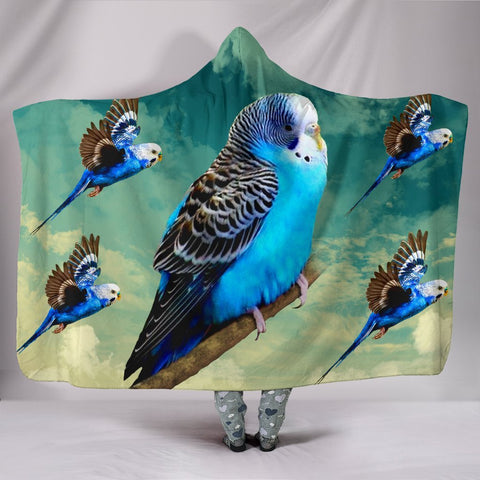 Blue Budgie Parrot Print Hooded Blanket-Free Shipping