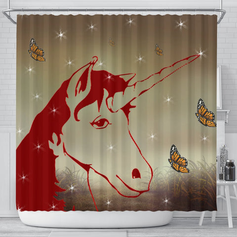 Amazing Red Unicorn Print Shower Curtain-Free Shipping