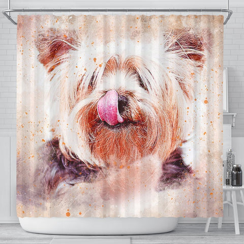 Yorkie Vintage Art Print Shower Curtains-Free Shipping