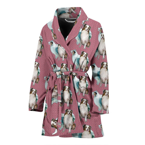 Australian Shepherd Dog Pattern Print Women's Bath Robe-Free Shipping