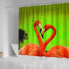 Flamingo Bird Heart Shape Print Shower Curtain-Free Shipping