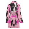 Boston Terrier On Pink Print Women's Bath Robe-Free Shipping