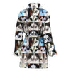 Siberian Husky Dog Eyes Pattern Print Women's Limited Edition Bath Robe-Free Shipping