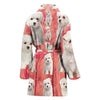 Maltese Dog On Pink Print Women's Bath Robe-Free Shipping