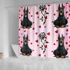 Doberman Pinscher With Rose Print Shower Curtain-Free Shipping