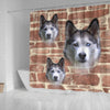 Siberian Husky On Wall Print Shower Curtains-Free Shipping