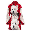 West Highland White Terrier On Rose Print Women's Bath Robe-Free Shipping