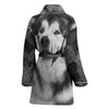 Alaskan Malamute Black And White Print Women's Bath Robe-Free Shipping